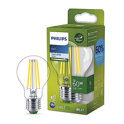 Philips LED Classic ultraeffiziente E27 Lampe, mit Energieeffizienzklasse A, ersetzt 60W, klar, kaltweiß von Philips Leuchtmittel
