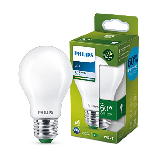 Philips LED Classic ultraeffiziente E27 Lampe, mit Energieeffizienzklasse A, ersetzt 60W, matt, kaltweiß von Philips Leuchtmittel