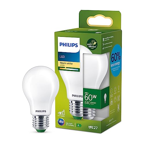 Philips LED Classic ultraeffiziente E27 Lampe (60 W), matte LED Lampe mit warmweißem Licht, energiesparende Lampe mit langer Nutzlebensdauer, Energieeffizienzklasse A von Philips Leuchtmittel