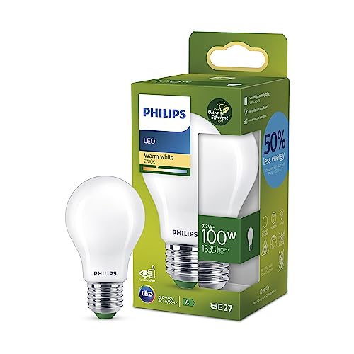 Philips LED Classic ultraeffiziente E27 Lampe mit Energieeffizienzklasse A, ersetzt 100W, matt, warmweiß von Philips Leuchtmittel