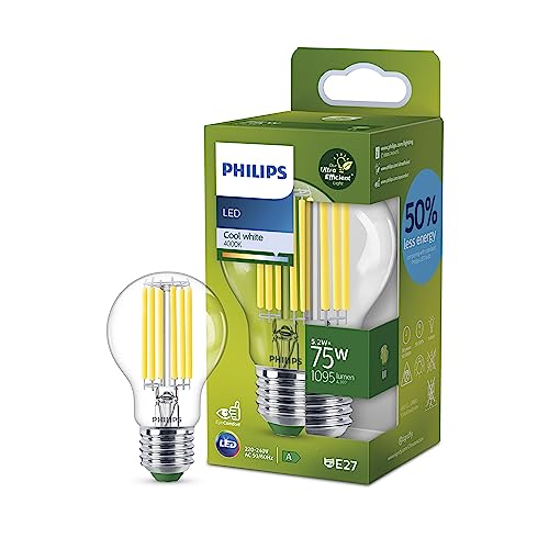 Philips LED Classic ultraeffiziente E27 Lampe mit Energieeffizienzklasse A, ersetzt 75W, klar, kaltweiß von Philips Leuchtmittel
