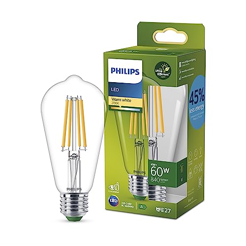 Philips LED Classic ultraeffiziente Lampe E27, mit Energieeffizienzklasse A in Edison-Form, ersetzt 60W, klar, warmweiß von Philips Leuchtmittel