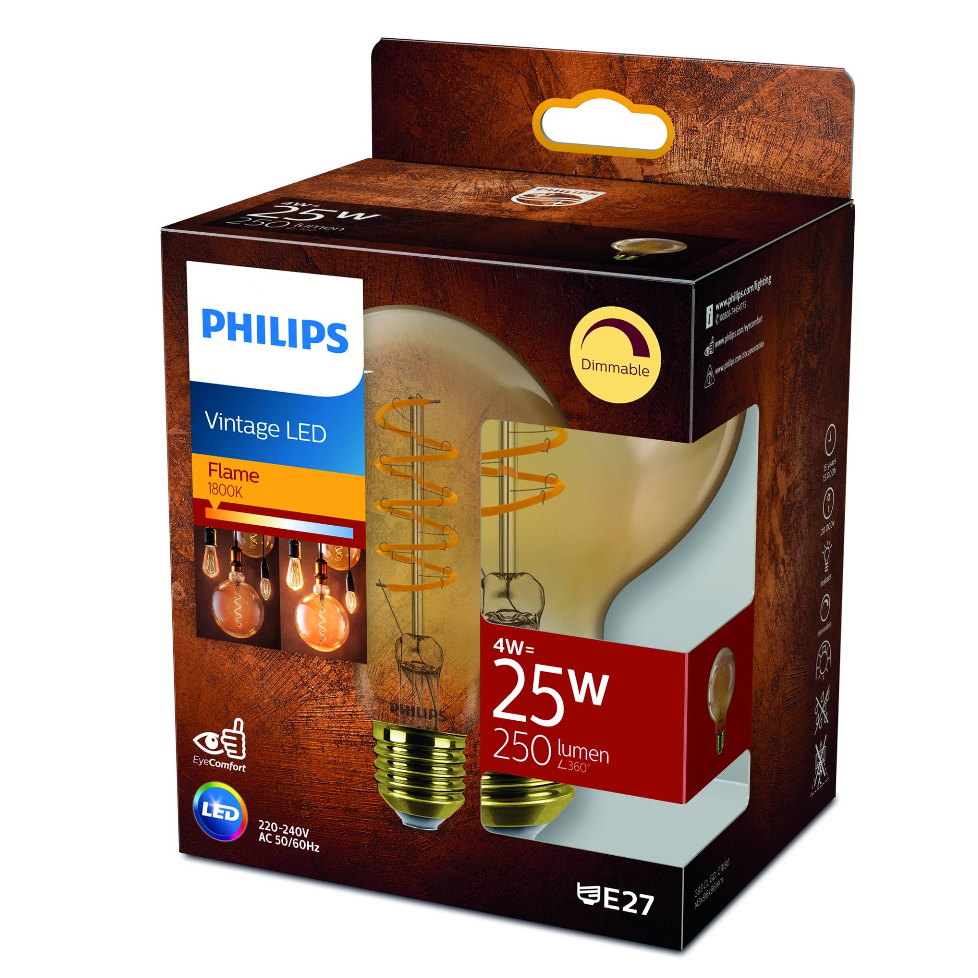 Philips LED-Globelampe 'Vintage' Gold E27 5,5 W, dimmbar von Philips