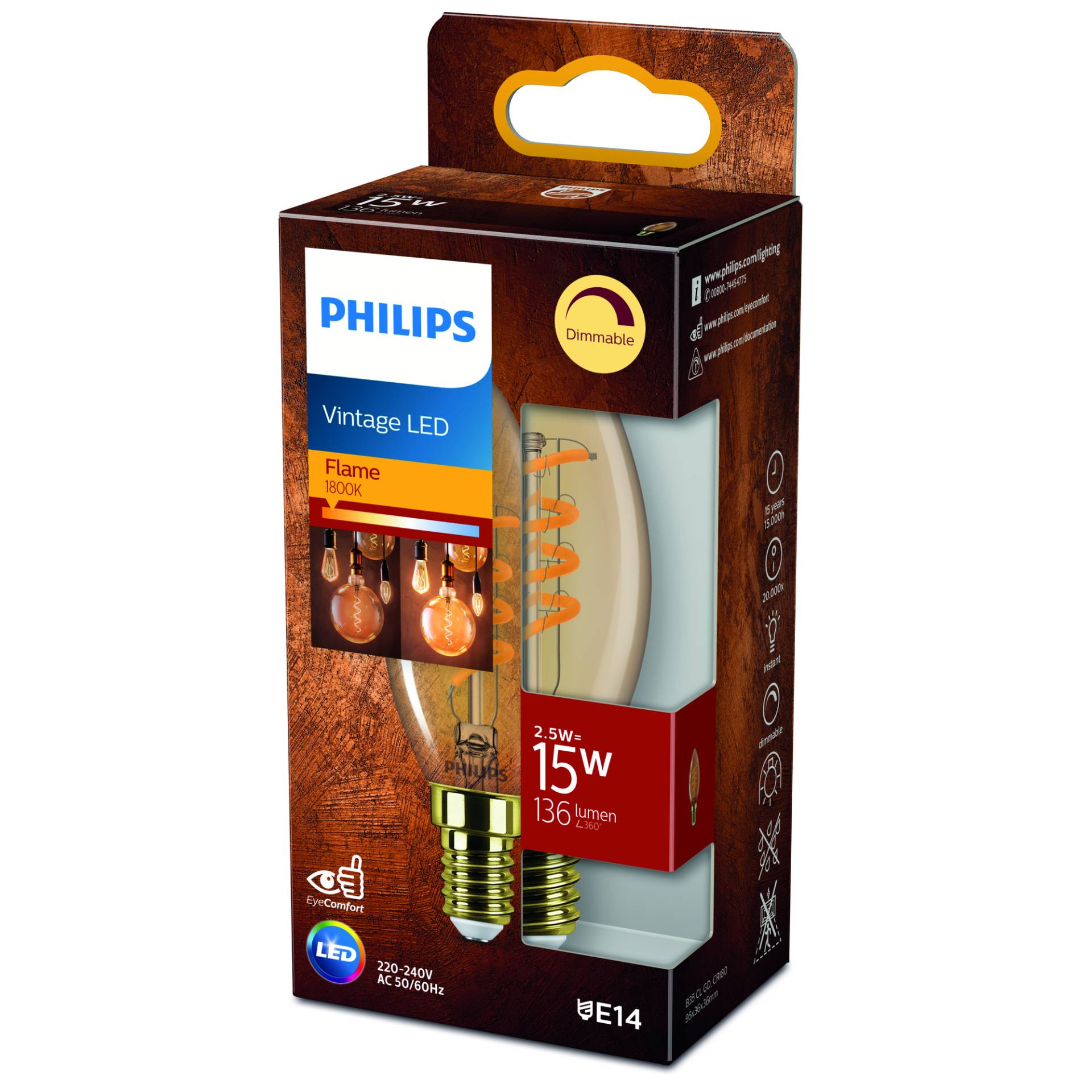 Philips LED-Kerzenlampe 'Vintage' Gold E14 3,5 W, dimmbar von Philips
