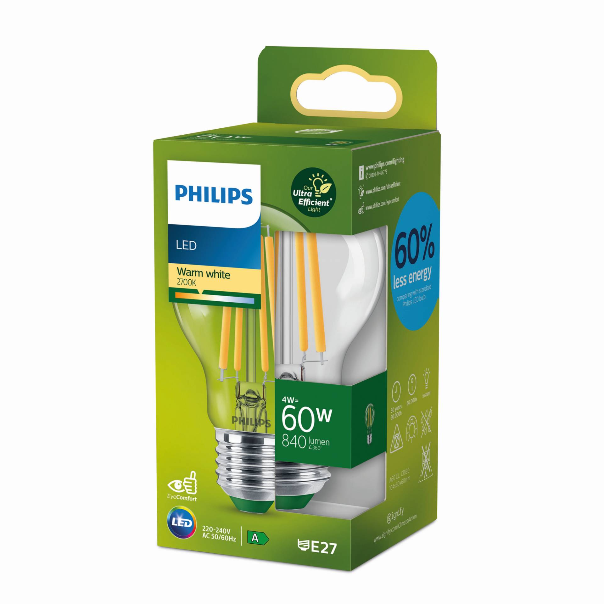 Philips LED-Lampe 'ultra effizient' 4 W E27 840 lm, warmweiß von Philips