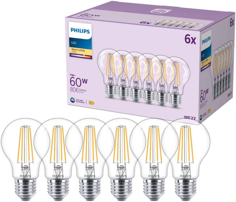 Philips LED-Leuchtmittel Classic 60W Non-Dim, E27, 6 St., Warmweiß Philips LED-Leuchtmittel Classic 60W Non-Dim, E27, 6 St., Warmweiß von Philips