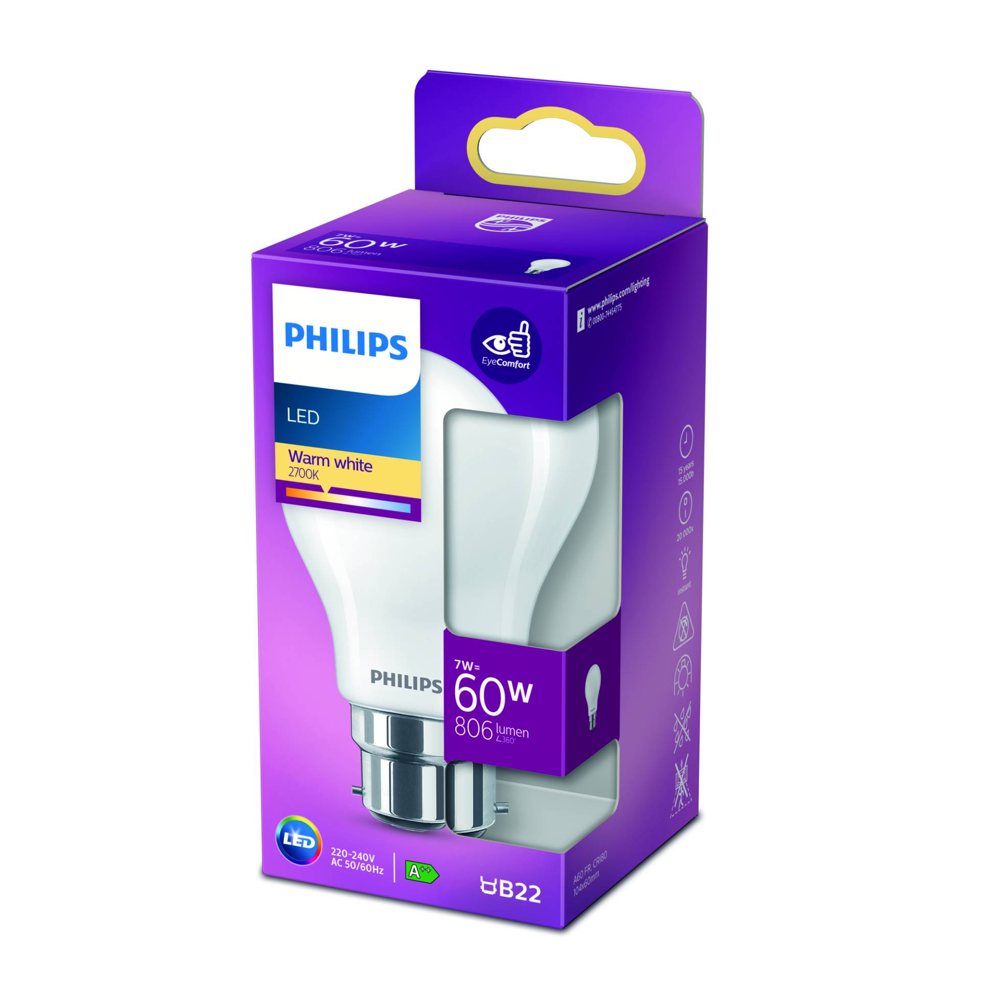 Philips LED-Leuchtmittel 'classic' matt B22 7W 806 lm von Philips