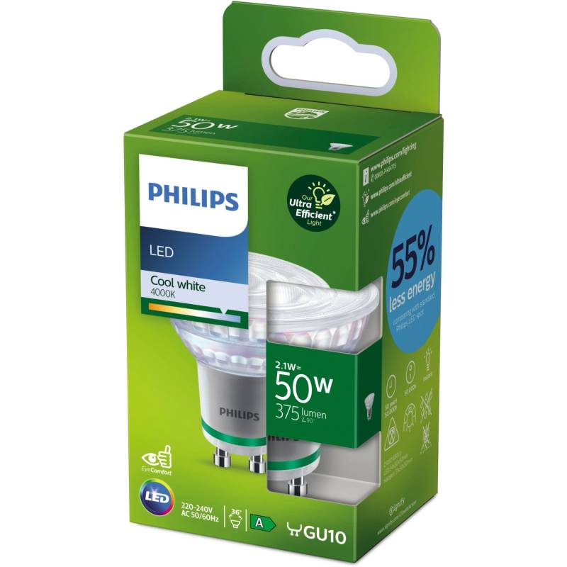 Philips LED-Leuchtmittel ultraeffizient GU10 Reflektor 2,1 W 375lm Kaltweiß von Philips