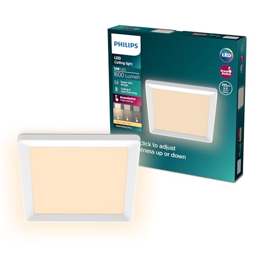 Philips LED SceneSwitch Deckenleuchte (12 W), rechteckig (30x30cm), mit warmweißen Licht, dimmbar, weiß von Philips