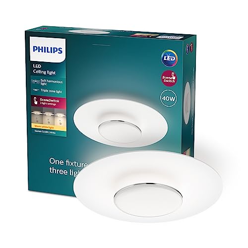 Philips LED SceneSwitch Garnet Deckenleuchte (40 W), LED Leuchte mit drei Dimmstufen und warmweißem Licht, LED Beleuchtung mit EyeComfort, weiß von Philips