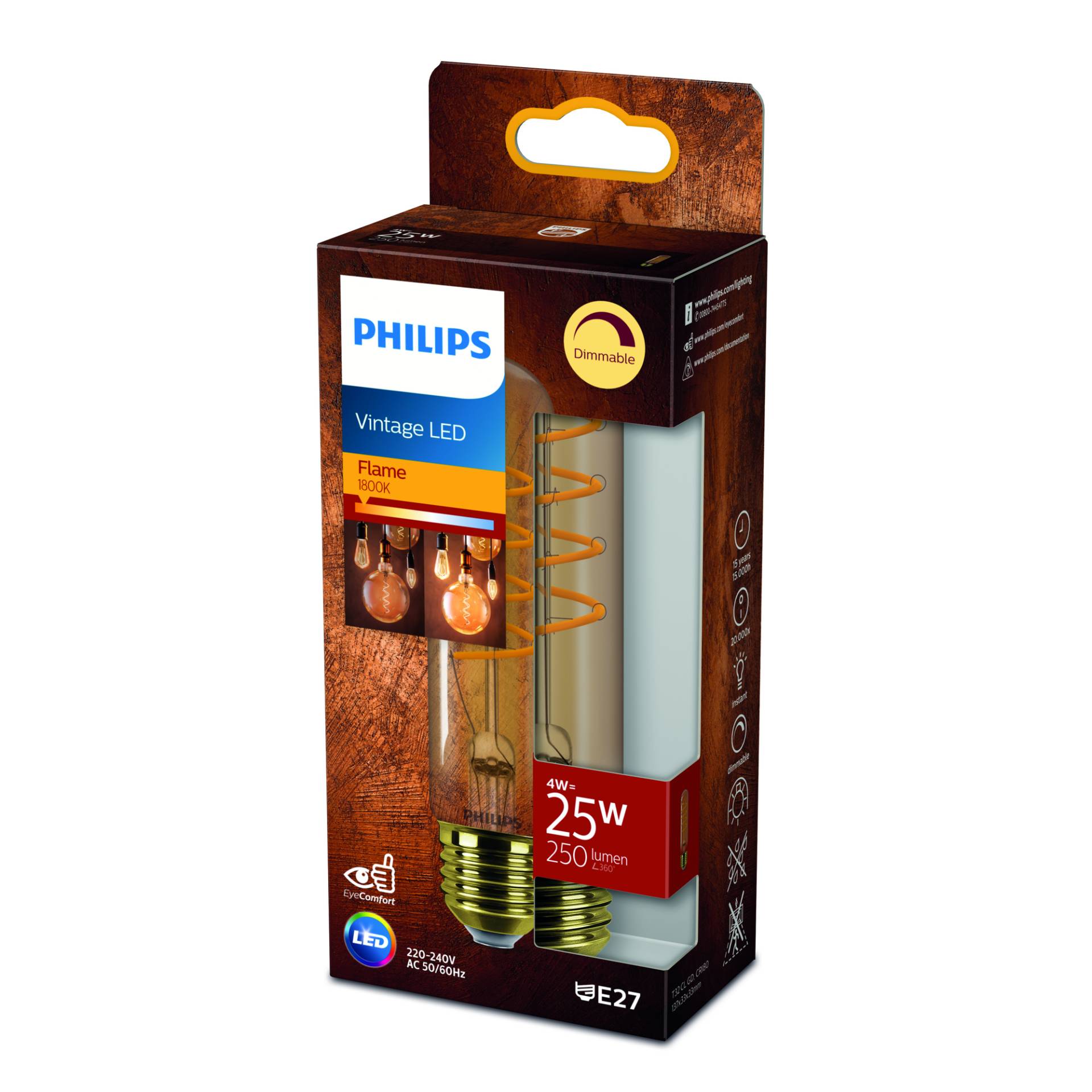 Philips LED-Stablampe 'Vintage' T32  Gold E27 5,5 W, dimmbar von Philips