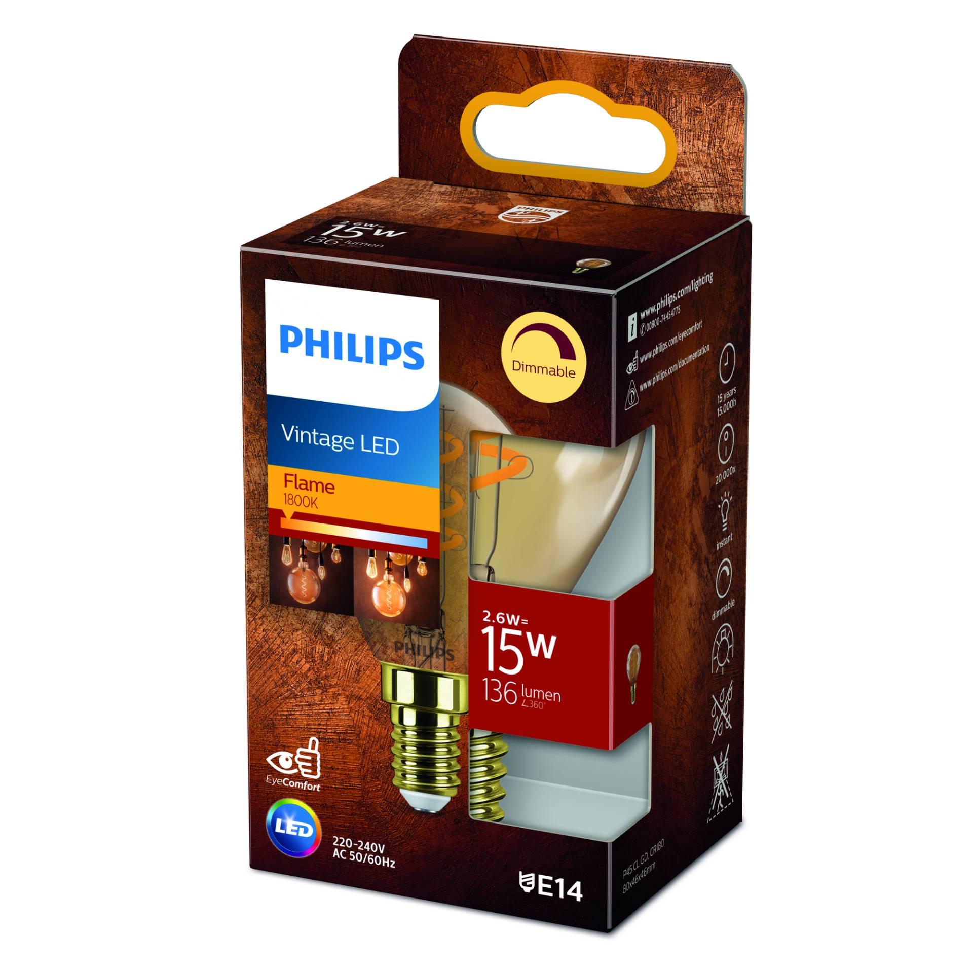 Philips LED-Tropfenlampe 'Vintage' Gold E14 3,5 W, dimmbar von Philips