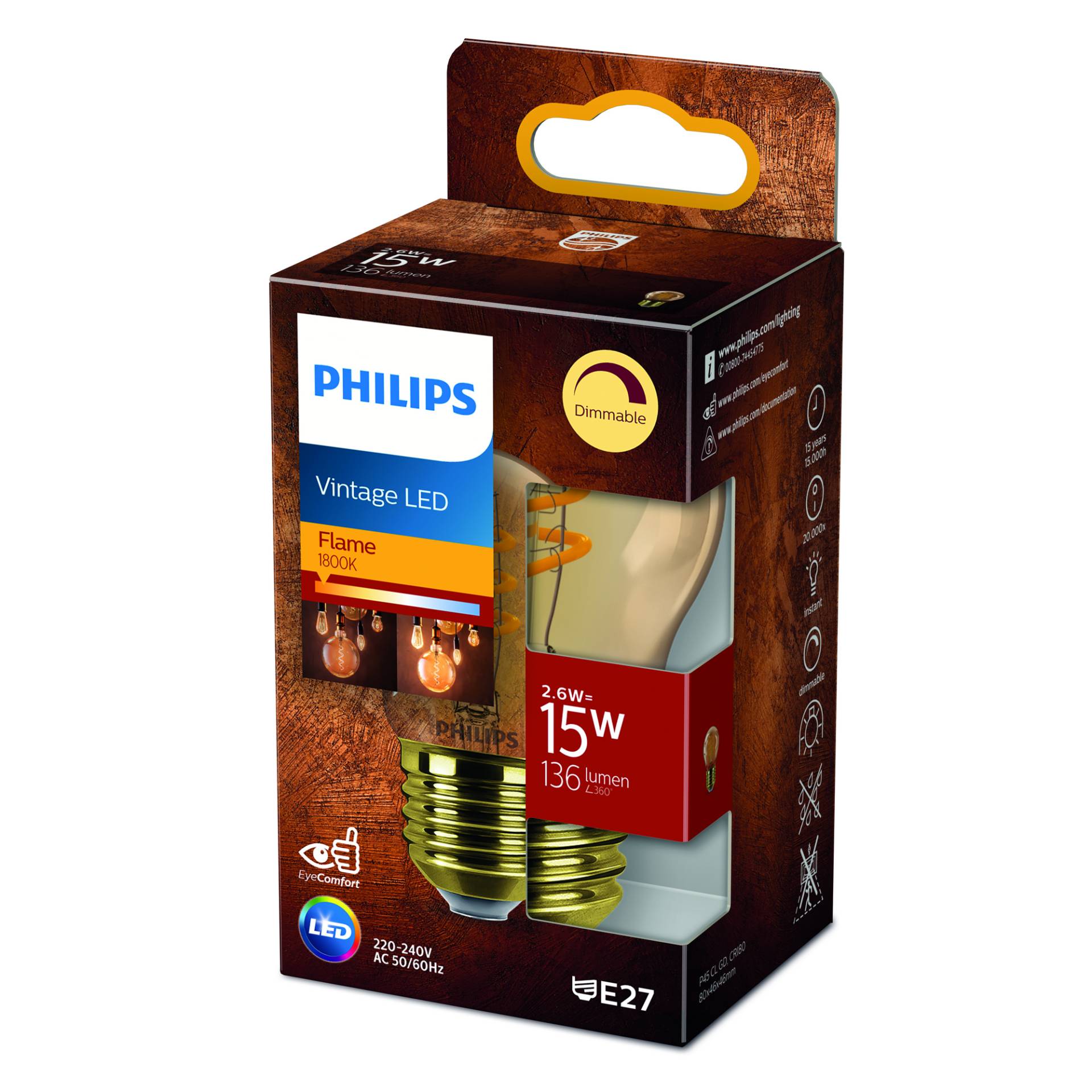 Philips LED-Tropfenlampe 'Vintage' Gold E27 3,5 W, dimmbar von Philips