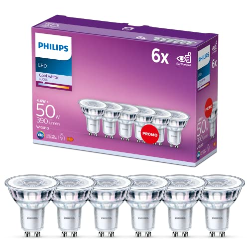 Philips LED Classic GU10 Lampen 6-er Pack (50 W), Reflektor LED Spots mit kaltweißem Licht, energiesparende Lampen mit langer Nutzlebensdauer von Philips Lighting