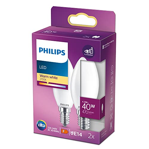 Philips LED Classic E14 Lampe, 40 W, Kerzenform, matt, warmweiß, 2er Pack von Philips Lighting