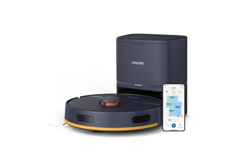 Philips Nass-Trocken-Saugroboter XU2100/15 2000 Series 2. Gen, mit 6.000pa Saugkraft, Teppich-Boost, 33,12 W, mit Beutel, LDS-Radarnavigationssystem, HomeRun App, inkl. Entleerungsstation von Philips