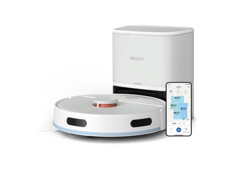 Philips Nass-Trocken-Saugroboter XU2100/25 2000 Series 2. Gen, mit 6.000pa Saugkraft, Teppich-Boost, 33,12 W, mit Beutel, LDS-Radarnavigationssystem, HomeRun App, inkl. Entleerungsstation von Philips