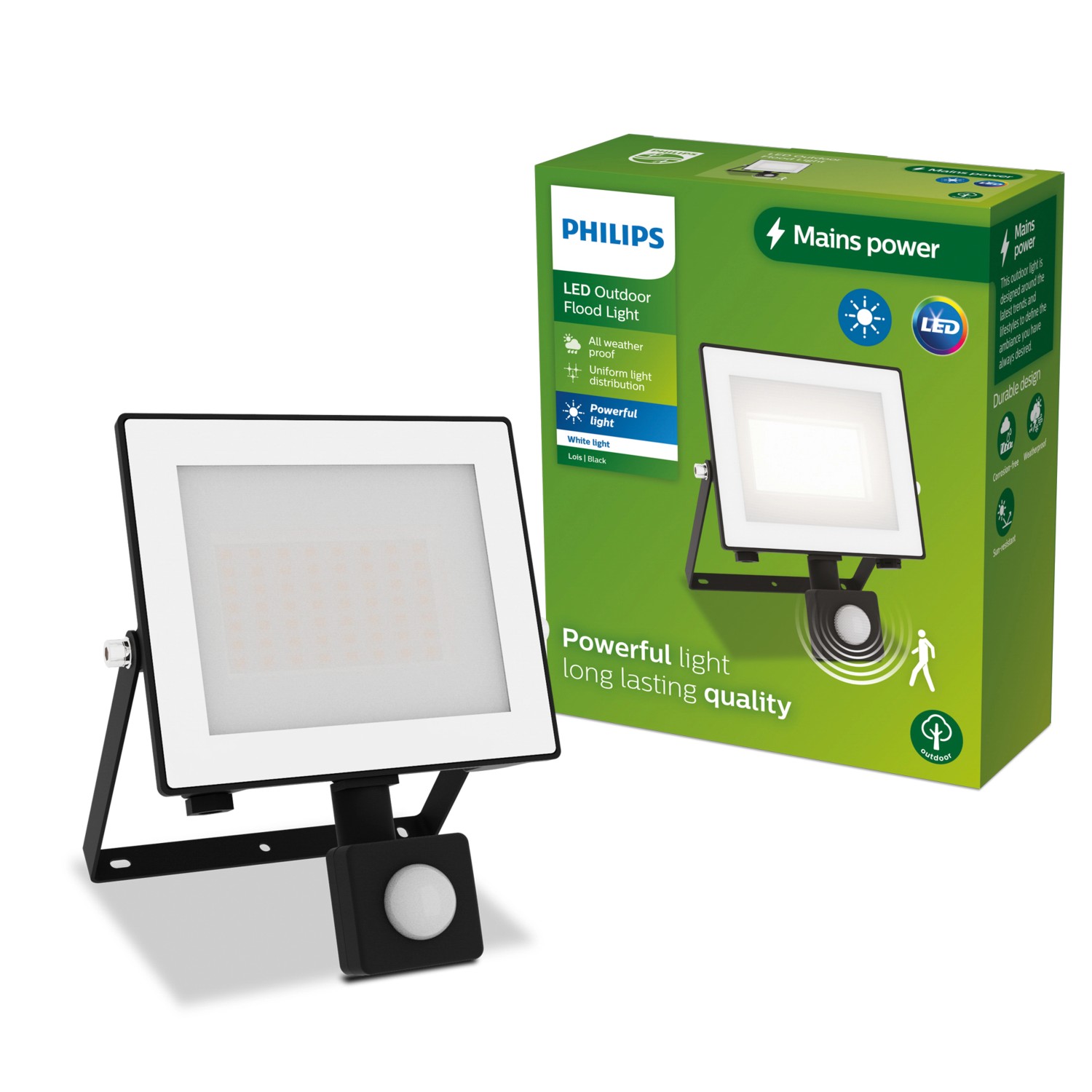 Philips Outdoor Flutlicht Lois Bewegungssensor 3.000 K 2.700 lm Schwarz von Philips