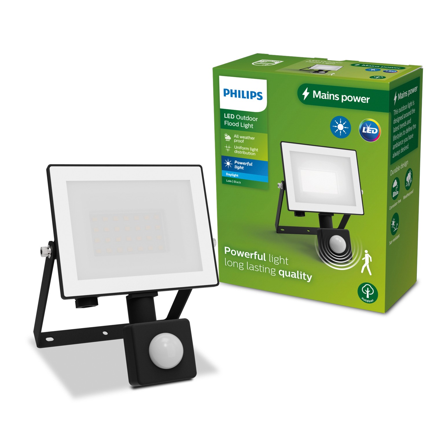 Philips Outdoor Flutlicht Lois Bewegungssensor 5.000 K 1.900 lm Schwarz von Philips