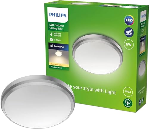 Philips my Garden LED Doris Deckenleuchte Doris, 6W, warmweißes Licht 2700K, IP54 Schutzklasse, Nickel von Philips Lighting