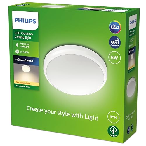 Philips my Garden LED Doris Deckenleuchte Doris, 6W, warmweißes Licht 2700K, IP54 Schutzklasse, Weiß von Philips Lighting