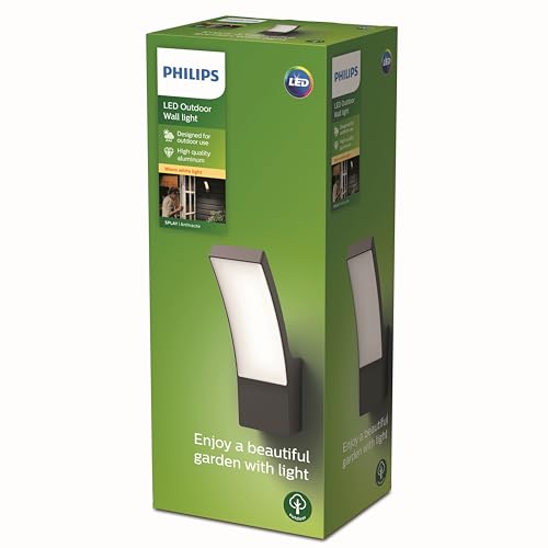 Philips Outdoor LED Wandleuchte Splay, 12W, Anthrazit, warmweißes Licht 2.700K, IP44 Schutzklasse, integriertes Leuchtmittel von Philips Lighting