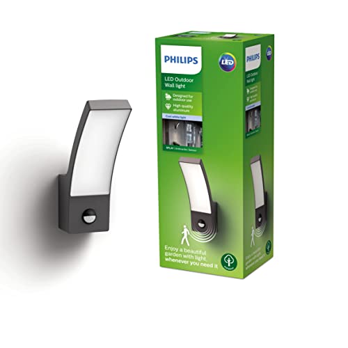 Philips Outdoor Splay LED Wandleuchte inkl. Sensor, 12W, Anthrazit, kaltweißes Licht 4.000K, IP44 Schutzklasse, integriertes Leuchtmittel von Philips Lighting