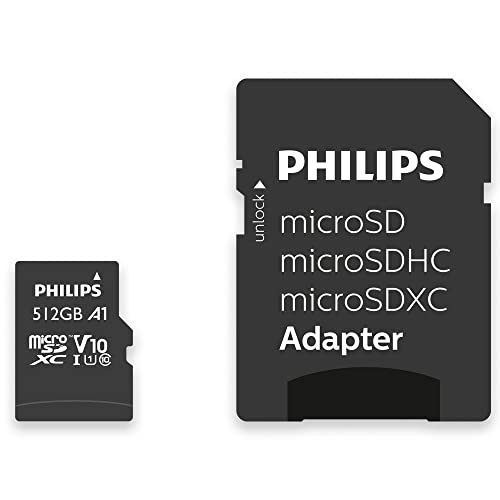 Philips Ultra Speed microSDXC Card 512 GB + SD Adapter UHS-I U1, Lesegeschwindigkeit bis zu 80 MB/s, A1 Fast App Performance, V10, Speicherkarte für Smartphones, Tablet, PC, Card Reader, Full HD Video Philips Ultra Speed microSDXC Card 512 GB + SD Adapter UHS-I U1, Lesegeschwindigkeit bis zu 80 MB/s, A1 Fast App Performance, V10, Speicherkarte für Smartphones, Tablet, PC, Card Reader, Full HD Video von Philips