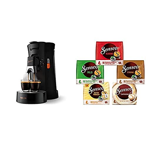 Philips Senseo Select CSA240/60 Kaffeepadmaschine (schwarz) + Senseo Pads, Probierbox mit 5 Sorten, 66 Kaffeepads von Philips