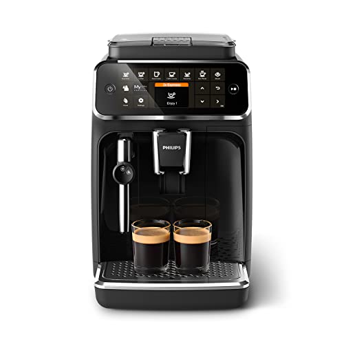 Philips Series 4300 Kaffeevollautomat – Klassischer Milchaufschäumer, 5 Kaffeespezialitäten, Intuitives Display, Glänzendes Schwarz (EP4321/50) von Philips