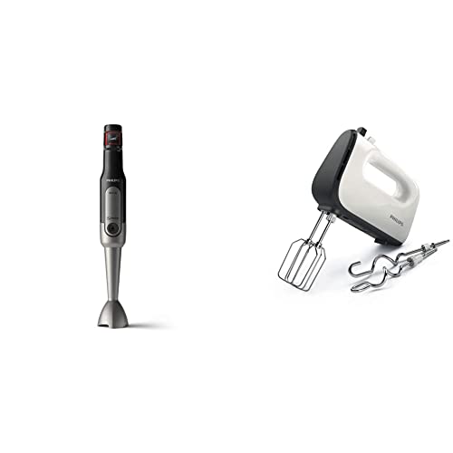 Philips Stabmixer Viva HR2657/90 (800W, SpeedTouch, inkl. 2-in-1 Togo Trinkflasche, Spiralschneider, Schneebesenaufsatz) edelstahl & HR3741/00 Handmixer (450 Watt) weiß/schwarz von Philips