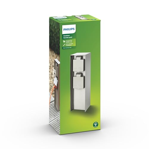 Philips myGarden Doppelsteckdose Rock, Edelstahl von Philips Lighting