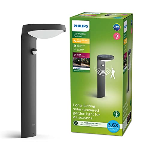 Philips Tyla Sockelleuchten für den Außenbereich, 1,2 W, 3000 K warmweiß, Bewegungssensor, Solar, wasserfest, anthrazit, IP44 wetterfest von Philips