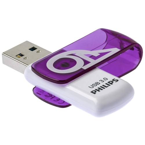 Philips Vivid 3.0 USB Stick 64GB – High Speed Design Speicherstick 64 GB – Lesen: 120MB/s, Schreiben: 20MB/s, FM64FD00B/00, violett von Philips