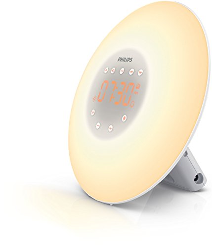 Philips Wake-Up Light – Sonnenaufgangssimulation, 2 x natürliche Klänge, UKW-Radio, Leseleuchte, Schlummerfunktion (Modell HF3505/01) von Philips