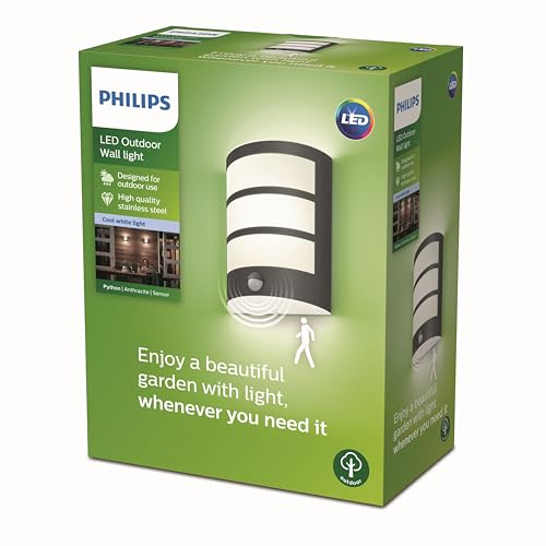 Philips myGarden LED Python Wandaußenleuchte mit Bewegungsmelder, 6W, kaltweißes Licht 4.000K, integriertes Leuchtmittel, Anthrazit von Philips Lighting