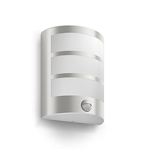 Philips Python LED Outdoor Wandleuchte (6 W), wetterfeste Außenleuchte mit Bewegungssensor, energiesparende und warmweiße LED Beleuchtung, Edelstahl von Philips Lighting