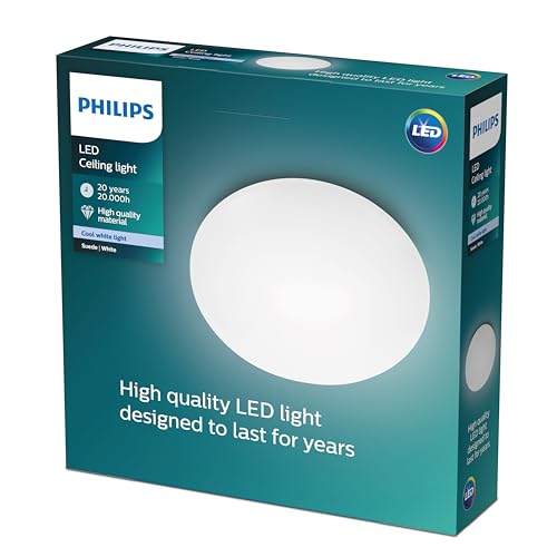 Philips Suede LED Deckenleuchte, 12 Watt, 4000 Kelvin, kühlweißes Tageslicht, weiß von Philips Lighting