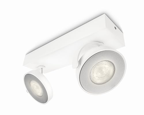 Philips Clockwork Decken-/Wandleuchte mit 2 Spots, dimmbar WarmGlow, 11,5 W, 2700 K, warmweißes Licht, weiß, IP20, flimmerfrei von Philips Lighting
