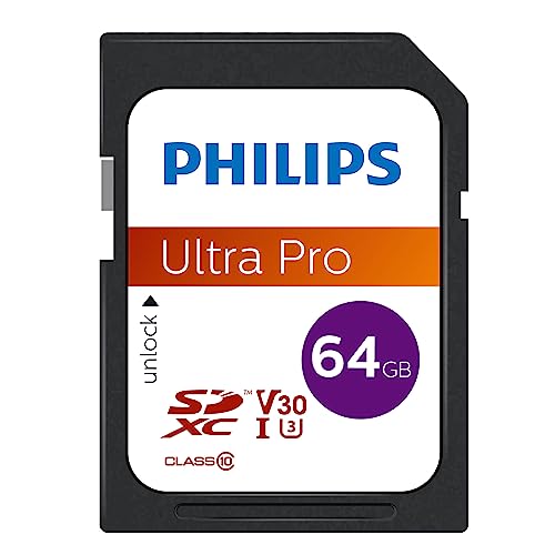 Philips Ultra Pro SDXC Card 64 GB UHS-I U3, Lesegeschwindigkeit bis zu 100 MB/s, V30, Speicherkarte für Kameras, Tablet, PC, Card Reader, 4K UHD Video von Philips