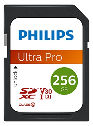 Philips Ultra Pro SDXC Card 256 GB UHS-I U3, Lesegeschwindigkeit bis zu 100 MB/s, V30, Speicherkarte für Kameras, Tablet, PC, Card Reader, 4K UHD Video von Philips