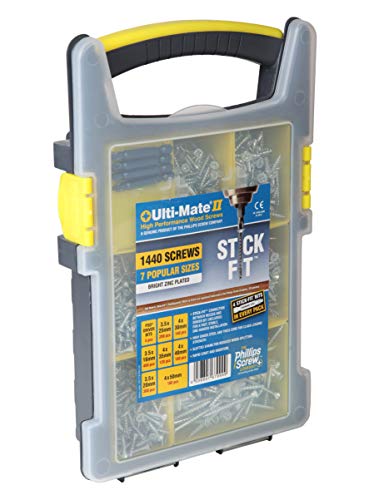 Ulti-Mate Bright Zinc Baustellen-Sortiment – 1440 Schrauben, 4 Stick-Fit-Schraubendreher-Bits in 7 beliebten Größen Ulti-Mate Bright Zinc Baustellen-Sortiment – 1440 Schrauben, 4 Stick-Fit-Schraubendreher-Bits in 7 beliebten Größen von Ulti-Mate