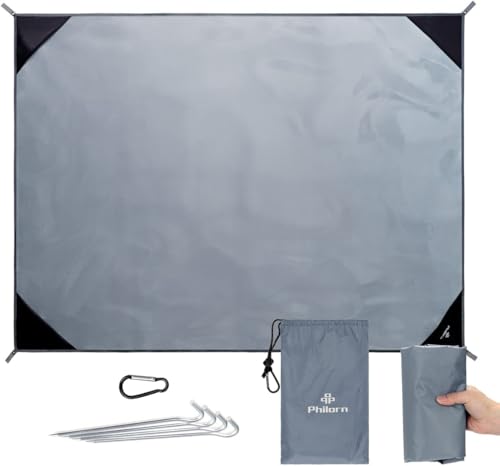 Philorn Großes Wasserdicht Picknickdecke und Stranddecke Camping Decke Strand Matte 200 × 150 cm mit 4 Alu-Heringe Faltbar Leicht und Sandfrei für Outdoor Wandern Grassland Unterwegs Grau von Philorn