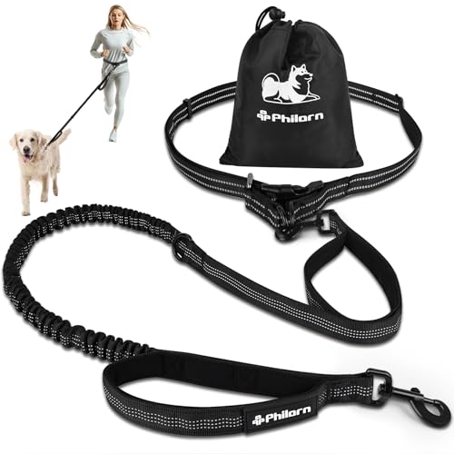 Philorn Joggingleine für Hunde, Freihändig Laufleine für Große/Mittelgroße Hunde zum Joggen Laufen Wandern, Bauchgurt Hundeleine mit Dual Griffe, Reflektierende Nähte, Bauchgurt Schwarz von Philorn