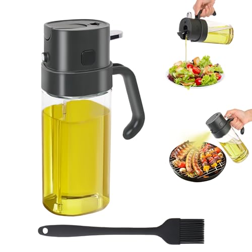 Philorn Ölsprühflasche 550ml, 2 in 1 Ölspray und Ölspender, 18,6 Unzen Olivenöl-Sprühflasche mit Ausgießen, Glasöl-Sprühflasche zum Kochen in der Küche, Heißluftfritteuse, Grill, Salat, Backen von Philorn