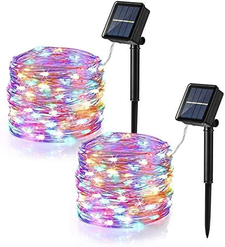 PhilzOps [2 Stück] Solar Lichterkette Outdoor, 12M 120 LED Bunt Weihnachtsbeleuchtung Aussen Kupferdraht Wasserdicht Solarlichterkette mit 8 Modi für Weihnachten GartenTerrasse Bäume Tor Balkon Deko von PhilzOps