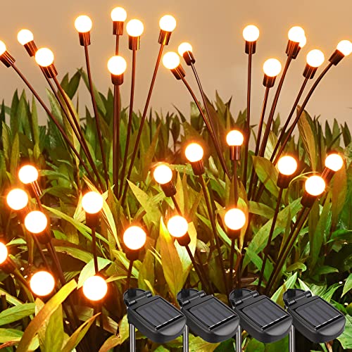 PhilzOps Solarlampen für Außen Garten, 4 Stück 32 LED Solar Glühwürmchen Lichter IP65 Wasserdicht Solarleuchten Firefly Solar Gartenleuchten Deko für Rasen Gehweg Hof Balkon Terrasse Draußen, Warmweiß von PhilzOps