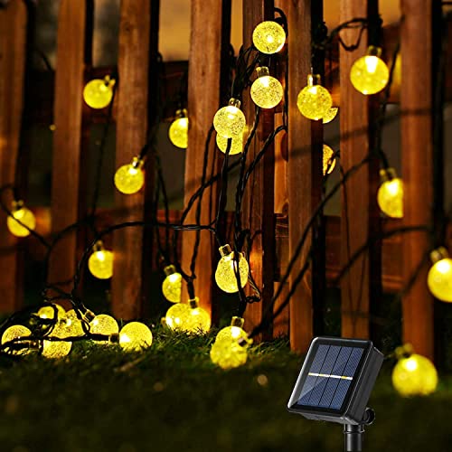 PhilzOps Außen Lichterkette Solar, 13.8M 60 LED Warmweiß Kristall Kugeln Solar Lichterkette 8 Modi Wasserdicht Draussen Beleuchtung Balkon Solarlichter für Innen Outdoor Bäume Terrasse Tor Hof Deko von PhilzOps