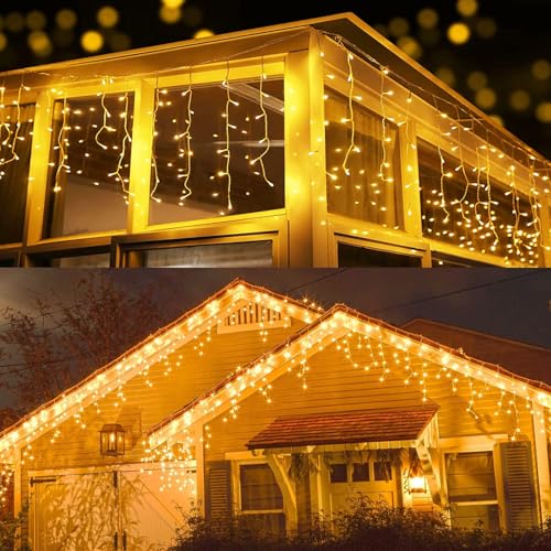 PhilzOps Eisregen Lichterkette Außen 20m, 600 LED Weihnachtsdeko Eiszapfen Lichterkette Wasserdicht 8 Modi mit Timer & Speicher Weihnachtsbeleuchtung für Fenster Traufe Garten Balkon Deko, Warmweiß von PhilzOps