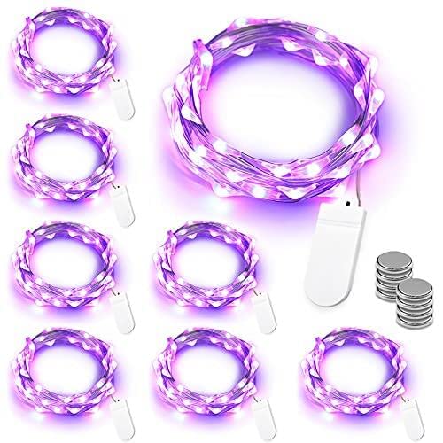 PhilzOps Halloween Deko Lichterkette, 8 Stück 2M 20 LED Lila Lichterketten Indoor Micro Drahtlichterkette Batterie Betrieb Klein Kupfer Licht für Zimmer Weihnachtsfeier Tisch Außen Garten Party DIY von PhilzOps